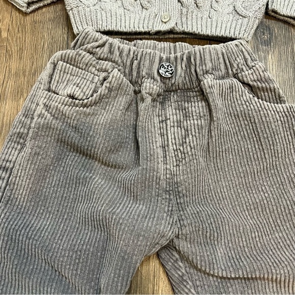 Kids Button Down Gray Knitted Cardigan and Corduroy Pants Size 18-24 Months - Picture 3 of 10